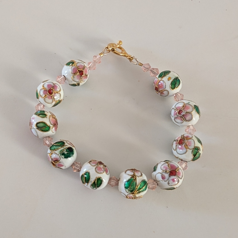 This is a cloisonné enamel beaded bracelet.  Handmade With Love.